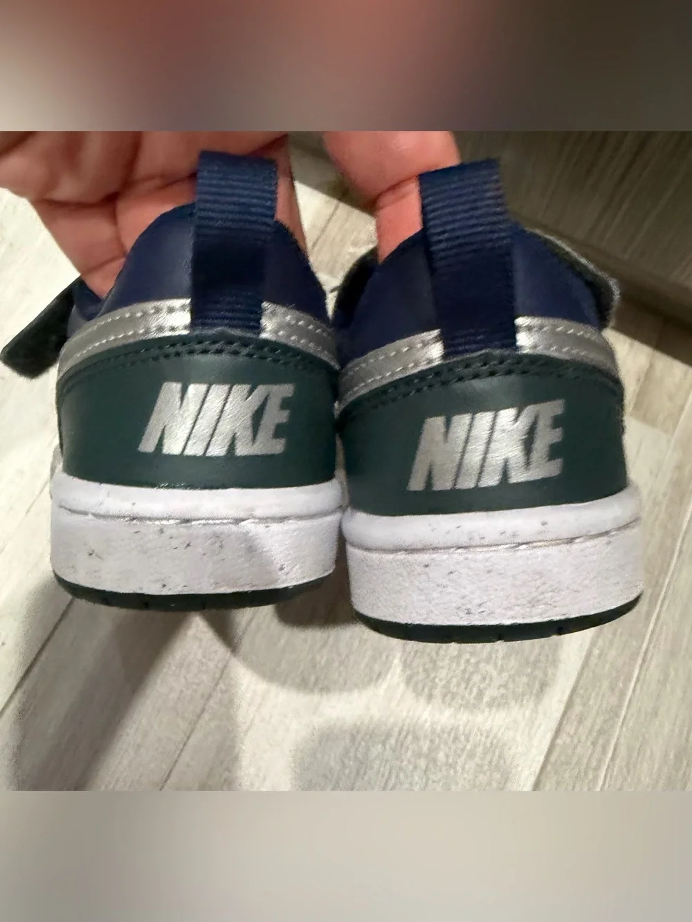 Nike Kids Court Borough Low Recraft Sneakers in Dark Green, Navy & Silver 11.5